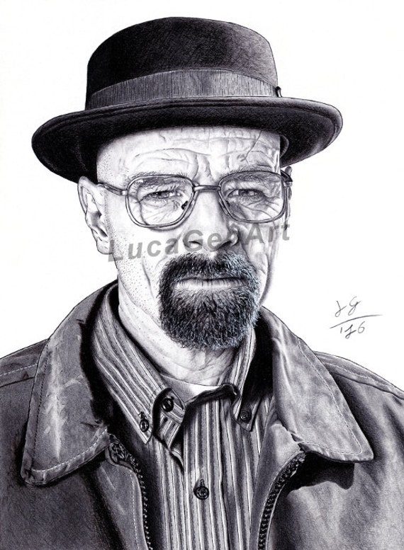 Portrait Walter White Heisenberg Handmade Drawing Instant