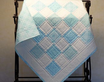 Baby Quilt, Baby Blanket, Gender Neutral Baby Quilt, Receiving Blanket, Baby Shower Gift Idea, "Teal Dreams" Small Baby Quilt