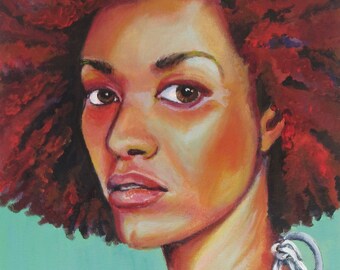 Original Art, "Headturner on Turquoise", Original Painting, Wall Art, Acrylic Painting, Figurative, Portrait Painting, Canvas Art, 11x14