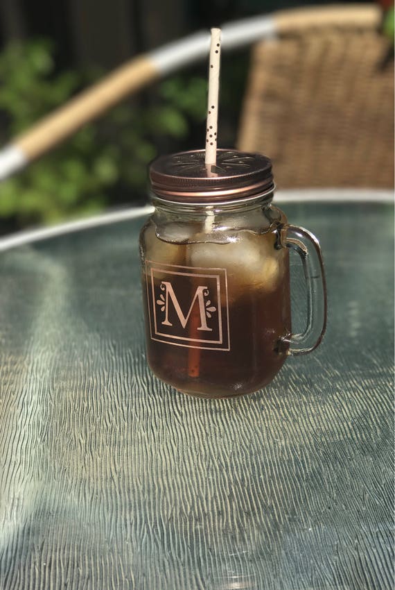Personalized mason jar mugs with handle and decorative lid
