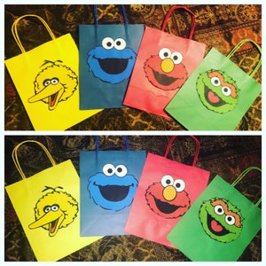 Sesame Street party favors, goodie bags, elmo goodie bags, cookie monster goodie bags, elmo decorations, elmo party favors, set of 12,