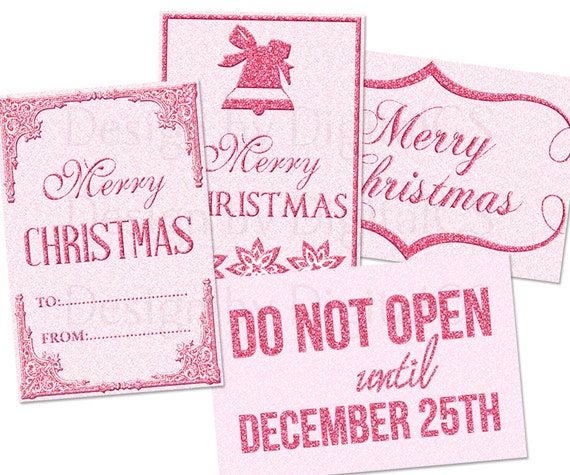 Items similar to Pink glitter tags Christmas gift tags, printable ...