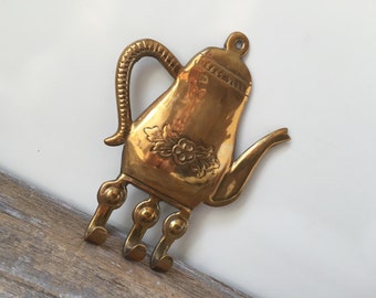 Tea Kettle Brass Wall Hook, Tea Towel Hooks, Kitchen Hooks