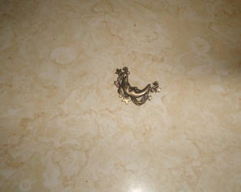 vintage pin brooch goldtone moon stars rhinestones