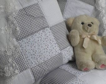 cushion gray-white Plaid and flowers