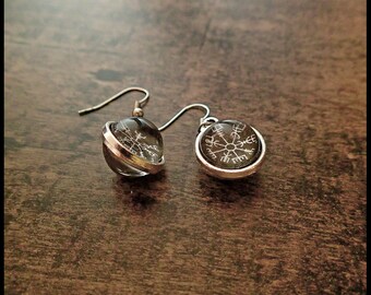 Vegvisir Earrings Silver Rune Compass Rune Magic Protector Island Weather Viking Icelandic Germanic Germanic german