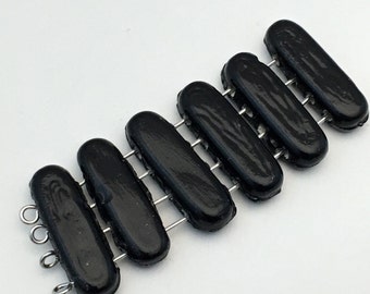 6 black glass beads with 4 drilled holes #PV089