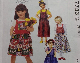 Easy Mccalls 7733 Childrens Jumper, Jumpsuit and Romper Pattern~ Loose fitting jumper jumpsuit and rompers. Childrens Girls Size 2,3,4,