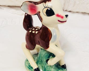 Rare Vintage Large Bambi Deer Figurine Spotted Japan Fawn Anthropomorphic