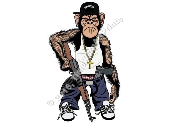 Gangsta Chimp With Guns Comic Gangster Graphic Full Color