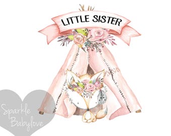 Little Sister Iron On Ready To Press Transfer, Boho Teepee Iron On Transfer Vinyl, Iron On Transfer, Big Sister Iron on, Unicorn HTV