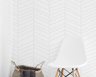Removable Wallpaper, Peel and stick wallpaper, Herringbone wallpaper, Herringbone Line, Grey wallpaper, Repositionable wallpaper, wallpaper