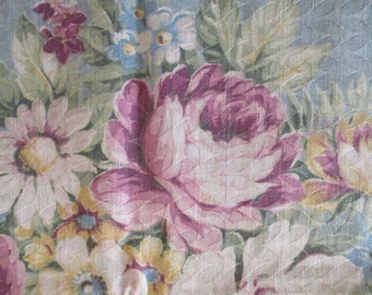 Vintage Barkcloth Fabric Curtains Roses Shabby