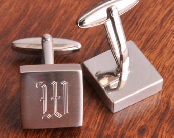 Personalized Cufflinks - Monogrammed Classic silver cufflinks - Gifts for him - Groomsman Gifts - Father's Day Gifts