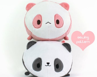 PDF sewing pattern - Panda Bear Roll plush - stacking loaf plushie - easy kawaii cute anime stuffed animal DIY softie plush toy 12"
