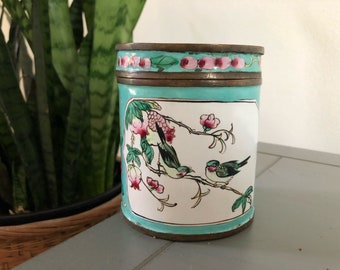 Vintage Painted Enamel Trinket Box
