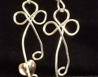 Wire work Silver tone Cross with Pink Heart