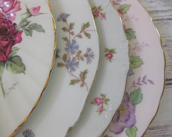 Mismatched China Luncheon Plates, Mismatched China Plates, Wedding Decor set of 4