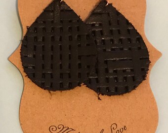 Black patterned leather earrings