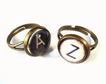 Typewriter Ring - Vintage Style Typewriter Key Ring Black or White typewriter key Ring