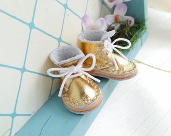 Lace Up Shoes Mini Leather Gold Laced Boots For Azone Pure Neemo M Size And Neo Blythe Doll Hand Made By MizuSGarden