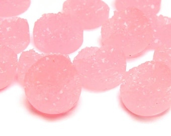10 12mm resin drusy cabochons, pink round druzy cabs, H28