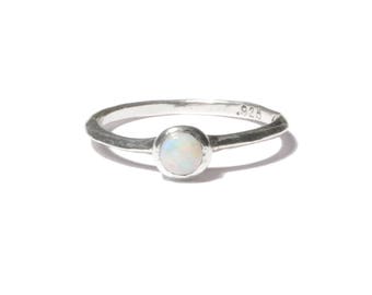 Opal and Silver Knife Edge Bezel Ring | Stacking Ring | Sterling Silver and Australian Opal