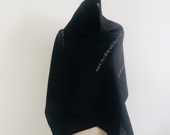 Noir Linen Scarf, poetry, spring summer accessories, black scarves, edgy, artlab, gifts