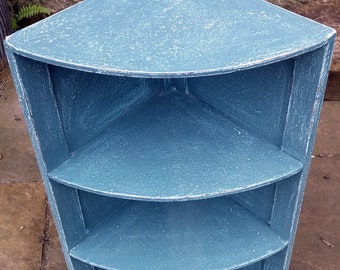 Vintage Corner Shelf Unit in an aged seaworn textured saltwash finish in blue tones