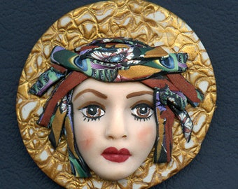 Face cab Caned hat OOAK Polymer clay Detailed Face Abstract ANDF 3