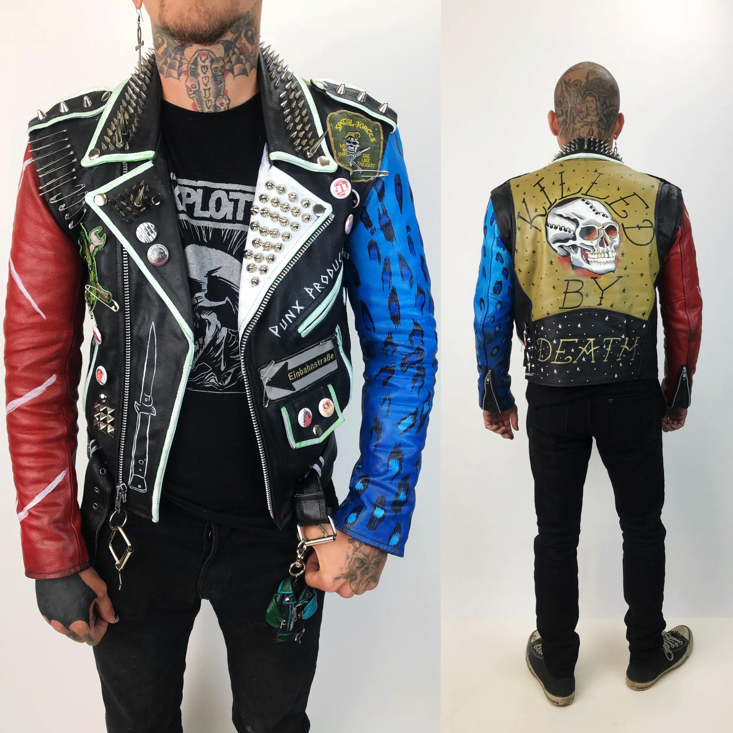 Mens Leather Punk Biker Jacket Images