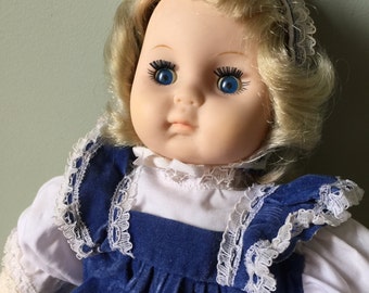Mademoiselle Eugene Doll Christine with Blue Eyes and Blue Velveteen Dress