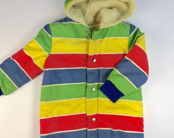 Vintage Child's Winter Coat / Vintage Striped Winter Coat / 80's Vintage Children's Coat