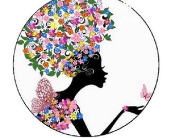 Fairy and butterflies woman cabochon, 18mm