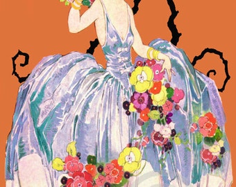 homer deco conant lady flowers ball decor giclee ballgown 1920s 12x18 crinoline whimsical ribbons