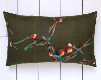 SALE! Vintage Kimono Silk Fabric Lumbar Pillow Cushion 'Japanese Fish' (12" x 20")