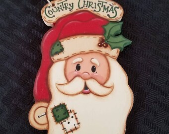 Country Christmas Santa Wooden Ornament