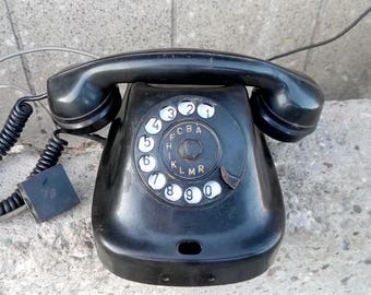 Vintage phone, Retro telephone, Rotary telephone, Bakelite telephone, Bakelite black phone, Bakelite phone from 60s