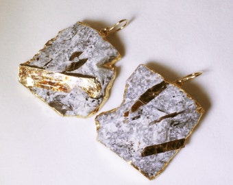 Rare Astrophyllite Earrings Statement Earrings Astrophyllite Jewelry Raw Stone Earrings 24K Gold Dipped Astro-E-102-023g