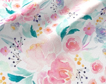 Pink Floral Quilting Fabric by the Yard Floral Baby Girl Fabric Nursery Fabric Organic Cotton Knit Floral Fabric Cotton Fabric