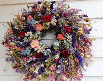 Romantic Wreath, "Wildflowers" Dried Floral Wreath, Easter Wreath, Year Round Wreath, Door Wreath,Spring Wreath,Centerpiece,Flower Wreath