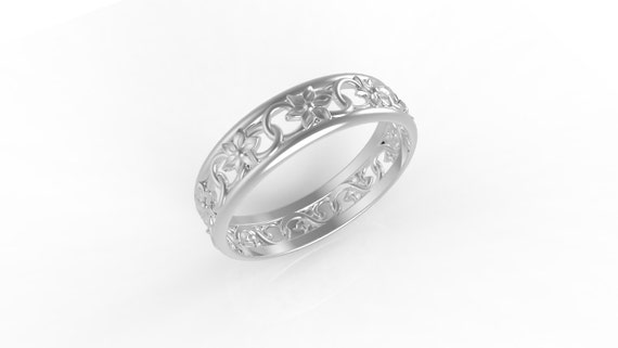 14k White gold antique style wedding band wedding bands