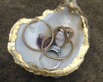 Gold Oyster Shell Dish Gold Leaf Resin Finish 3" Length