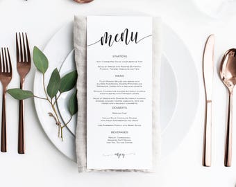 Wedding Menu Printable, Wedding Menu Template, Rustic Menu, Printable Menu Card, Instant Download Editable PDF, WLP606