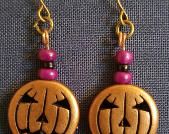 Jack-o-lantern Halloween Earrings (bronze)