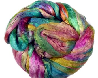 Mulberry Silk roving, hand dyed in tones of pastels
