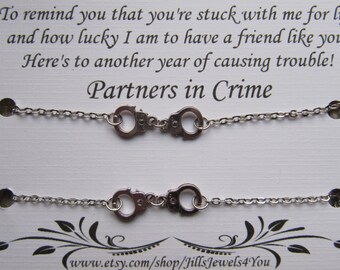 Best Friend Gift, Friendship Bracelet for 2, Partners in Crime Bracelets, BFF gift, Christmas Present, Stocking Stuffer, Gifts for Her