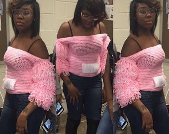 Off The Shoulder Shaggy Sweater