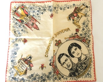 Vintage Antique British Made 1936-1937 Coronation Souvenir Handkerchief George Elizabeth Royalty King Queen England