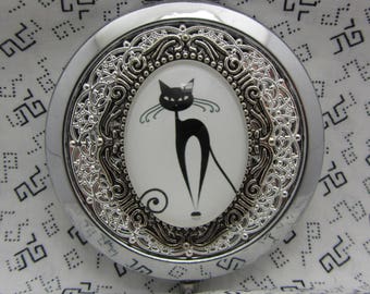 Animal compact mirror with protective pouch - cat compact mirror gift - compact mirror gift for brides- maids - hostess gift - FiFi